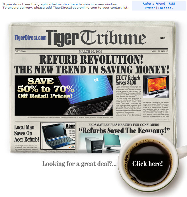 TigerDirect.com: Newsletter in Zeitungsdesign (Quelle: RetailEmailBlog.com)